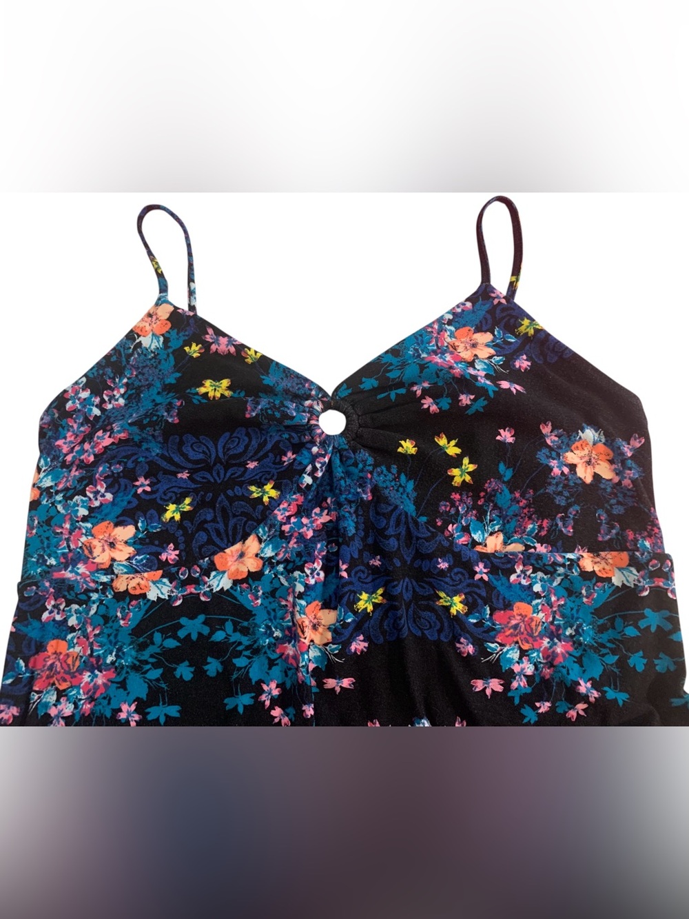 Mudd Floral Women’s Spaghetti Strap Sun Dress  Keyhole in front SZ Large - Picture 5 of 8